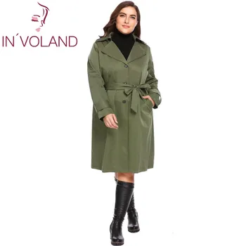 I'VOLAND Plus Size Kvinder Trench Coat L-4XL Efterår og Vinter Hætte med Lange Ærmer Solid Enkelt Breasted Store Overfrakke Stor Størrelse