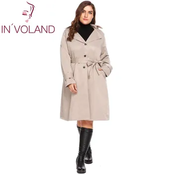 I'VOLAND Plus Size Kvinder Trench Coat L-4XL Efterår og Vinter Hætte med Lange Ærmer Solid Enkelt Breasted Store Overfrakke Stor Størrelse