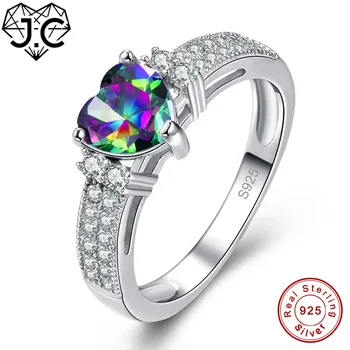 J. C Engagement Kvinder Fine Smykker Rainbow Brand Mystic Topas Hvid Topas Massiv 925 Sterling Sølv Ring Størrelse 6 7 8 9 Kærlighed Stil