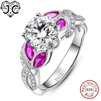 J. C Kvindelige Smukke Fine Smykker Klassisk Rainbow & Ametyst & Pink & Hvid Topas Massiv 925 Sterling Sølv Ring Størrelse 6 7 8 9