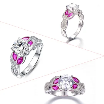 J. C Kvindelige Smukke Fine Smykker Klassisk Rainbow & Ametyst & Pink & Hvid Topas Massiv 925 Sterling Sølv Ring Størrelse 6 7 8 9