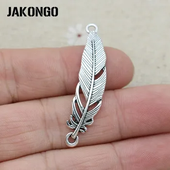 JAKONGO Antik Sølv Forgyldt Fjer Stik Vedhæng Smykker at Gøre Resultaterne Tilbehør DIY Håndlavet 46x10mm