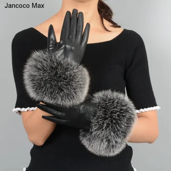 Jancoco Max* 10 Farver 2018 Ægte Læder Handske Nye Ankomst Ægte Fåreskind & Fox Fur Handsker Kvinders Mode Stil S7200