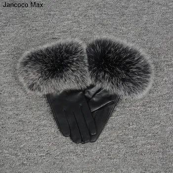 Jancoco Max* 10 Farver 2018 Ægte Læder Handske Nye Ankomst Ægte Fåreskind & Fox Fur Handsker Kvinders Mode Stil S7200