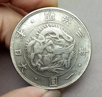 Japan 1 Yen Meiji Dragon 1870 Messing Forgyldt Sølv Kopi Mønt