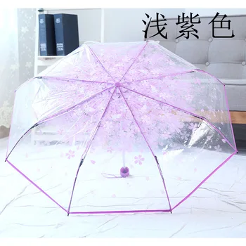 Japan Høj kvalitet Kreative cherry blossom gennemsigtig paraply Kvinder nadver lys triple folde regnfuld paraply