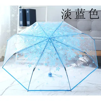 Japan Høj kvalitet Kreative cherry blossom gennemsigtig paraply Kvinder nadver lys triple folde regnfuld paraply