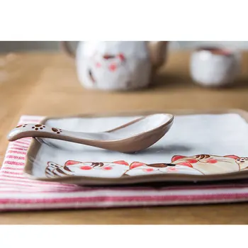 Japansk stil håndlavet kat serie af keramisk bordservice sæt suppe noodle bowl fisk skål familie middag plade sæt engros