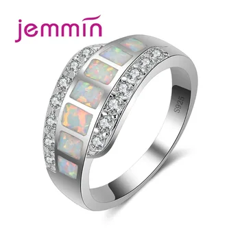 Jemmin Hvid Ild Opal Ring med Mini CZ Crystal Indstillinger 925 Sterling Sølv Opal vielsesringe Smykker til Kvinder