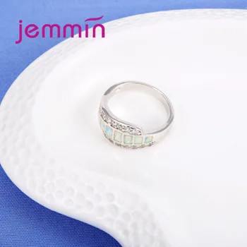 Jemmin Hvid Ild Opal Ring med Mini CZ Crystal Indstillinger 925 Sterling Sølv Opal vielsesringe Smykker til Kvinder