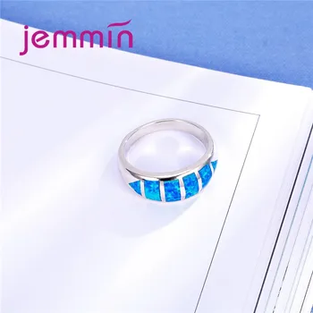 Jemmin Klassiske Brede Vielsesring Udsøgt Blå Ild Opal Ring Fine 925 Sterling Sølv Smykker til Kvinder Engagement Ring