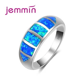 Jemmin Klassiske Brede Vielsesring Udsøgt Blå Ild Opal Ring Fine 925 Sterling Sølv Smykker til Kvinder Engagement Ring