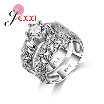 Jemmin Mode 925 Sterling Sølv Ringe for Kvinder Jubilæum Kærlighed Ring Hvid Guld Hule Engagement Kvindelige Ring Sæt Smykker
