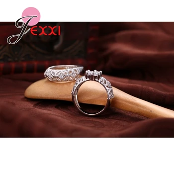 Jemmin Mode 925 Sterling Sølv Ringe for Kvinder Jubilæum Kærlighed Ring Hvid Guld Hule Engagement Kvindelige Ring Sæt Smykker