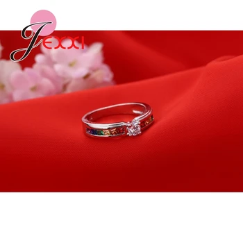 Jemmin Runde Farvelagt Crystal dame Bryllup Ring med CZ Mode Smykker 925 Sterling Sølv Damer Finger Ring Tilbehør