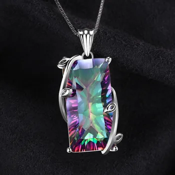 JewelryPalace 16ct Naturlige Fire Rainbow Mystic Topas Halskæde Charme Massiv 925 Sterling Sølv Vintage Mode Kvinder Smykker