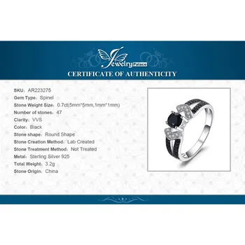 JewelryPalace Elegante 0.8 ct Naturlig Sort Spinel Bryllup Bands Ringe Til Kvinder i Ægte 925 Sterling Sølv Statement Smykker