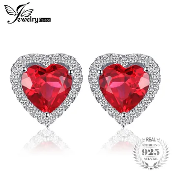 JewelryPalace Hjertet 4ct-Pigeon Blood Red Rubin Stud Øreringe Massiv 925 Sterling Sølv Smykker Til Kvinder Mode Bryllup Øreringe