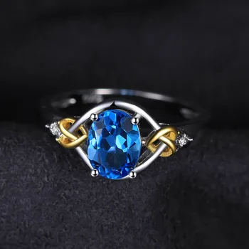 JewelryPalace Kærlighed Hjerte Knude 1.5 ct Naturlige Blå Topas Ægte Diamant Accenter 925 Sterling Sølv med 18K Gul Guld Ring For Kvinder