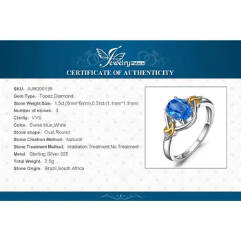 JewelryPalace Kærlighed Hjerte Knude 1.5 ct Naturlige Blå Topas Ægte Diamant Accenter 925 Sterling Sølv med 18K Gul Guld Ring For Kvinder