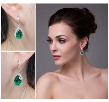 JewelryPalace Massiv 925 Sterling Sølv Luksus Pære Skåret 8.4 ct Grønne Skabt Smaragd Øreringe Fine Smykker til Kvinder