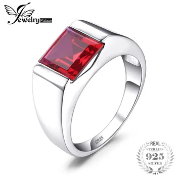JewelryPalace Mænd ' s Square 3.3 ct Skabt Red Ruby 925 Sterling Sliver Engagement Ring for Mænd Fine Smykker Ringe Mand af Mode