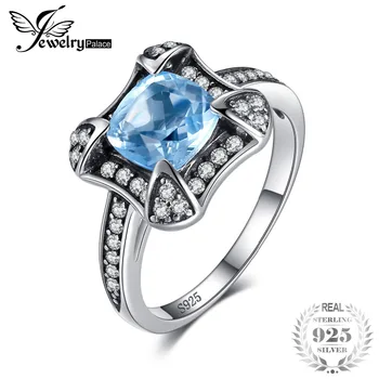 JewelryPalace Retro 1.8 ct Naturlige Himlen Blå Topas Halo-Ring Til Kvinde Ægte 925 Sterling Sølv Ring, Bryllup Fine Smykker