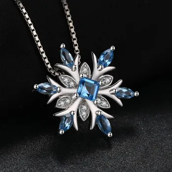 JewelryPalace Stor Forfremmelse Snefnug Ægte Blå Topas Vedhæng i Ægte 925 Sterling Sølv Smykker til Kvinder, der Ikke Omfatter den Kæde