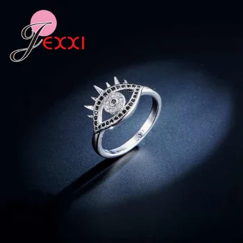 JEXXI 2017 Nye Ankomst Unik Hule Øje Shpare Ring Micro Indlæg Sort Hvid Krystal 925 Sterling-Sølv-Smykker til Kvinder, Piger