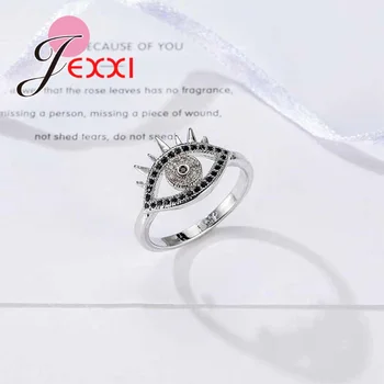 JEXXI 2017 Nye Ankomst Unik Hule Øje Shpare Ring Micro Indlæg Sort Hvid Krystal 925 Sterling-Sølv-Smykker til Kvinder, Piger