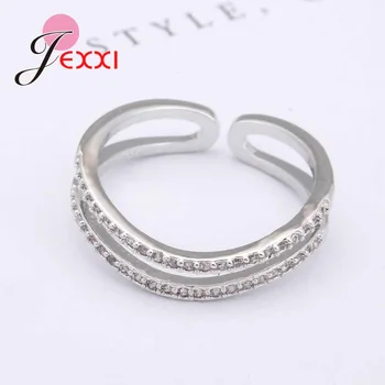 JEXXI 2018 Nye Mode Geomotry 925 Sterling Sølv Ring for Kvinde Fine Smykker Cubic Zirconia Ring Party Engagement Gaver