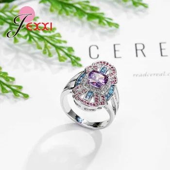 JEXXI Elegant 925 Sterling Sølv forgyldt CZ Cubic Zircon Smykker Søde Farverige Krystal, Sløjfeknude Ringe til Kvinde bryllupsfest Ring