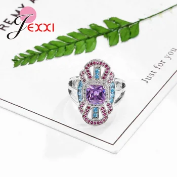 JEXXI Elegant 925 Sterling Sølv forgyldt CZ Cubic Zircon Smykker Søde Farverige Krystal, Sløjfeknude Ringe til Kvinde bryllupsfest Ring