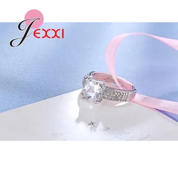 JEXXI Elegante Hvide Cubic Zircon Crystal vielsesringe For Kvinder, der er Stemplet 925 Sølv Mode Finger Ring Bijoux For Engagement
