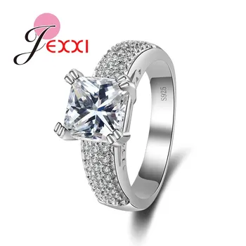 JEXXI Elegante Hvide Cubic Zircon Crystal vielsesringe For Kvinder, der er Stemplet 925 Sølv Mode Finger Ring Bijoux For Engagement