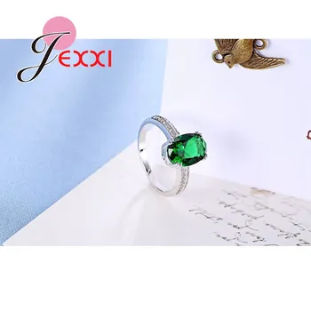 JEXXI Engros Mode Brand Smykker Grønne Cubic Zircon Crystal 925 Sterling Sølv Engagement Jubilæum Fingerringe Kvinder