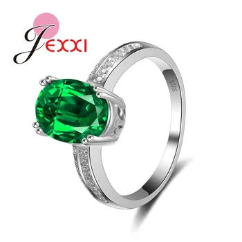 JEXXI Engros Mode Brand Smykker Grønne Cubic Zircon Crystal 925 Sterling Sølv Engagement Jubilæum Fingerringe Kvinder