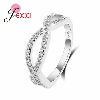 JEXXI engrospris 2018 Spiral Design på Tværs af Kvinder, Kvindelige 925 Sterling Sølv Ring Smykker Dobbelt Linjer Klart Zircons