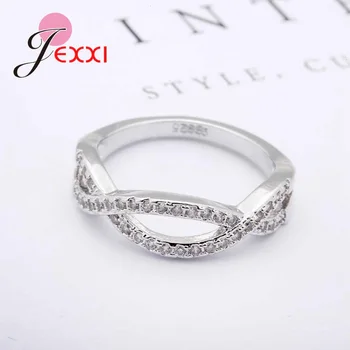 JEXXI engrospris 2018 Spiral Design på Tværs af Kvinder, Kvindelige 925 Sterling Sølv Ring Smykker Dobbelt Linjer Klart Zircons
