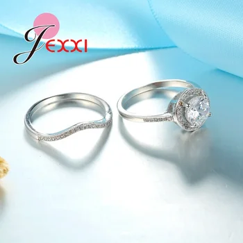 JEXXI Enkel 925 Sterling Sølv vielsesringe Sæt Til Kvinder Smykker Tilbehør Hvid Cubic Zircon Crystal forlovelsesringe Sæt