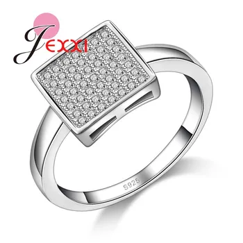 JEXXI Enkle Design Square Cut Skinnende Zircon Rhinestone Dekoration Kvinder Ringe Høj Kvalitet 925 Sterling Sølv Smykker, Engros