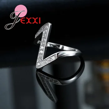 JEXXI Fashion V-Form, Ringe Til Kvinder Cubic Zirconia Luksus Ring 925 Sterling Sølv Geometriske Crystal vielsesringe Engros
