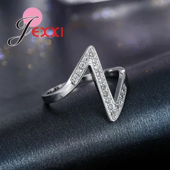 JEXXI Fashion V-Form, Ringe Til Kvinder Cubic Zirconia Luksus Ring 925 Sterling Sølv Geometriske Crystal vielsesringe Engros