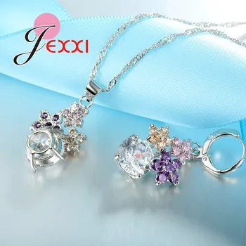 JEXXI Fin Kvalitet Mode 925 Sterling Sølv Smykker Sæt Til Kvinder Brude Bryllup Tilbehør Blandet Austrain Krystal Smykker Sæt