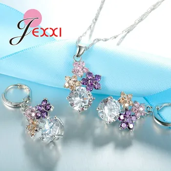 JEXXI Fin Kvalitet Mode 925 Sterling Sølv Smykker Sæt Til Kvinder Brude Bryllup Tilbehør Blandet Austrain Krystal Smykker Sæt