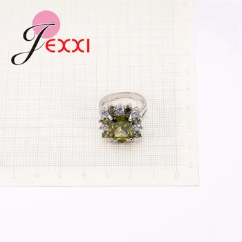 JEXXI Kvinder, Damer-Årgang Firkantet Ring Gul Klar AAA+ Zircon Sten Vielsesring for Kvindelige 925 Sterling Sølv Bijoux