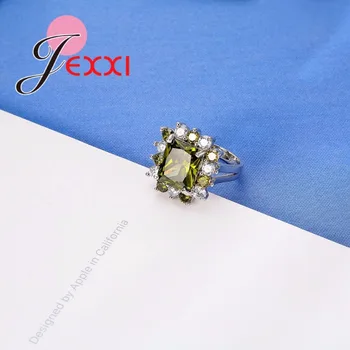 JEXXI Kvinder, Damer-Årgang Firkantet Ring Gul Klar AAA+ Zircon Sten Vielsesring for Kvindelige 925 Sterling Sølv Bijoux