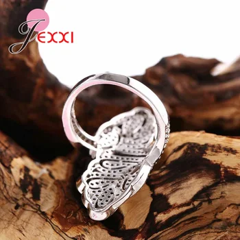 JEXXI Luksuriøse Design Fuld Skinnende Hvide CZ Cubic Zirconia Ringe Kvinder 925 Sterling Sølv Engagement Finger Ring Engros