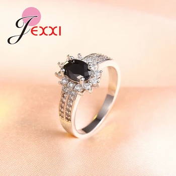 JEXXI Luksus Sort Qnyx 925 Sterling Sølv Dobbelt Finger Ring For Kvinder Med Brolagte Micro AAA Cubic Zircon Smykker Engros