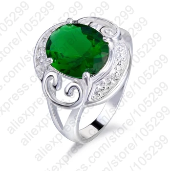 JEXXI Mode Grønne Cubic Zircon 925 Sterling Sølv Krystal Ringe Brude Bryllup Smykker Engagement Ring For Kvinder Gave
